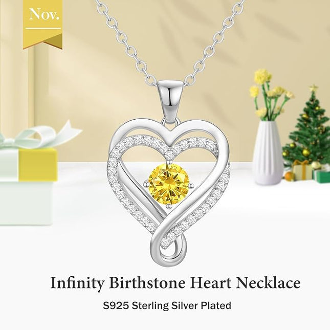 Infinity Love Heart Birthstone Necklace for Women Wife, S925 Sterling Silver Anniversary for Women Wife Birthday Gift for Her Girlfriend Mom Daughters, I Love You Women's Jewelry 18k Rose Gold Filled