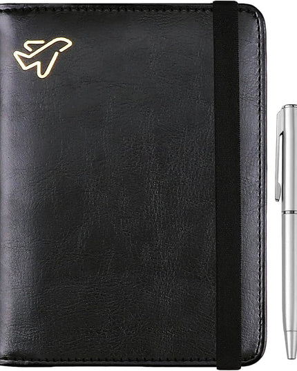 WALNEW Passport Holder for Travel, RFID Passport Cover Wallet for Women Men, PU Leather Passport Book Card Holder Case with Pen, Travelling Essentials for Flying