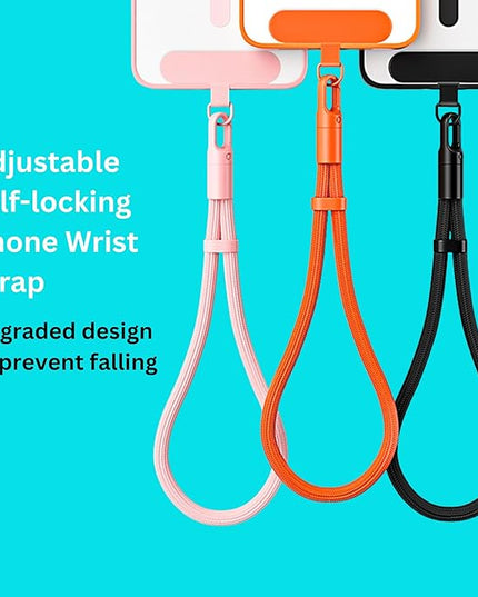 Minimalist Wrist Strap Phone Lanyard with Adjustable Drop-Proof Design, 7mm Reinforced Climbing Rope Material, 2 Phone Tether Tabs (Matching Metal and Rotatable Clear) - Fuscous Grey
