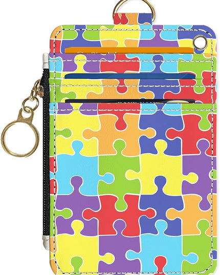Slim Wallet Credit Card Holder, Jigsaw Puzzle, RFID Wallet Women Cute Small Front Pocket Wallet With Zipper, PU Leather Thin travel RFID Blocking Card Case ID Window,Ladies Gifts