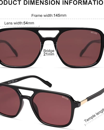 SOJOS Retro Aviator Sunglasses for Women Men,Trendy Rectangle Womens Mens Shades Sun Glasses SJ2202