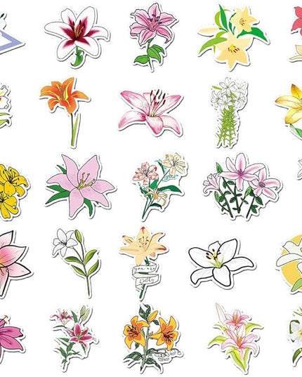 Aesthetic Lily Vinyl Stickers, 50 PCS Waterproof Floral Decals for Laptops, Scrapbooking, Notebooks, Water Bottles, Suitcases, Phones & DIY Decor