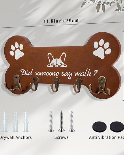 LAOKETON Bone Shape Dog Leash Hangers for Wall - Coat Rack with 5 Key Hooks, Perfect for Dog Lovers, Ideal for Entryway, Door and Bedroom Decor. 11.8'' x 5.9''(Brown)