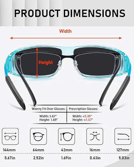 Wzerry Sunglasses Fit Over Glasses Polarized for Men Women, Wrap-Around Glasses UV400 Protection for Driving and Outdoor
