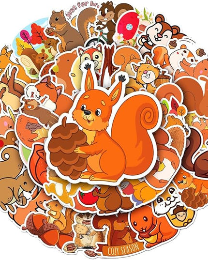Lovely Squirrel Vinyl Stickers, 50 PCS Waterproof Animal Decals for Laptops, Scrapbooking, Notebooks, Water Bottles, Suitcases, Phones & DIY Decor