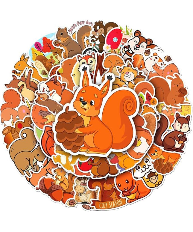 Lovely Squirrel Vinyl Stickers, 50 PCS Waterproof Animal Decals for Laptops, Scrapbooking, Notebooks, Water Bottles, Suitcases, Phones & DIY Decor