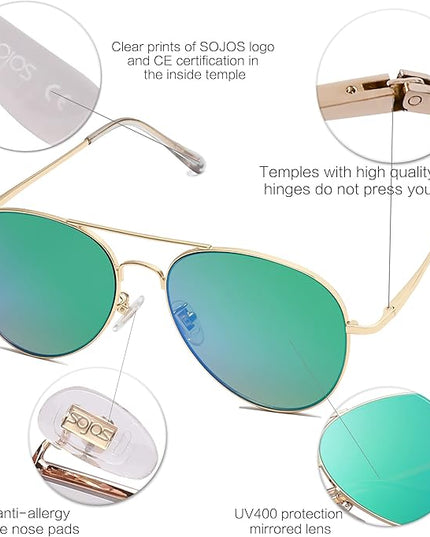 SOJOS Classic Aviator Sunglasses for Women Men Metal Frame Spring Hinges SJ1030