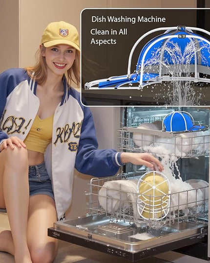 YEENOR Hat Washer Cage for Washing Machine - Baseball Cap Cleaner Rack, Ball Cap Washing, Dishwasher Safe, Perfect for Cleaning and Protecting Hats in Dishwasher (White 2Pack (Assembly))
