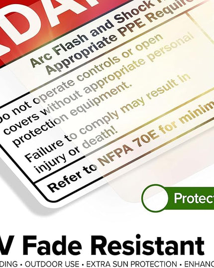 Danger Arc Flash And Shock Hazard Appropriate PPE Required Sign, 10x7 Inches, 4 Mil Vinyl Decal Stickers Weather Resistant, Made in USA by My Sign Center
