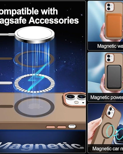 Hython Case for iPhone 12 Case Magnetic Translucent Matte Phone Cases 6.1" [Compatible with MagSafe] Thin Slim Fit Shockproof Bumper Hard Protective Cover for Women Men Girls, Frosted Brown