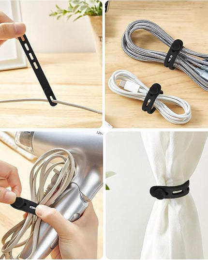 40 Pcs Black Silicone Cable Ties, Reusable Cable Straps Wire Organizer, Cable Management Cord Organizer for Fastening Earphone Phone Charger Home Office Desk Kitchen Appliances Cable Cords Wires