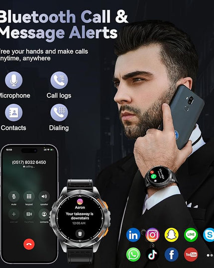 LIGE GPS Smart Watches for Men, Bluetooth Call, LED Flashlight, Compass, 1.43" AMOLED Fitness Watch with Heart Rate/Sleep Monitor, 100+ Sports Modes, iOS Android Compatible, Military Outdoor, Black