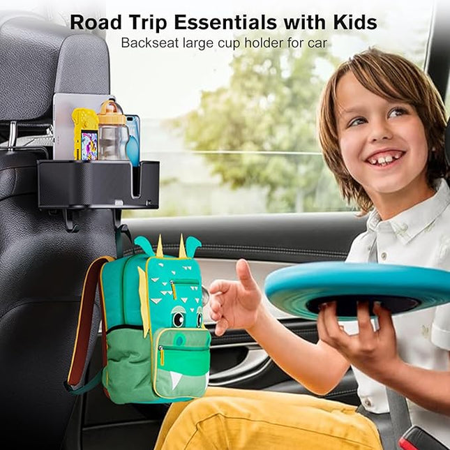 Car Headrest Cup Holder for Back Seat Organizer for Multi-Hanging Snack Storage Box with Strong Hooks for Kids and Backseat Passengers Share Rid for Travel Accessories（2-Pack）