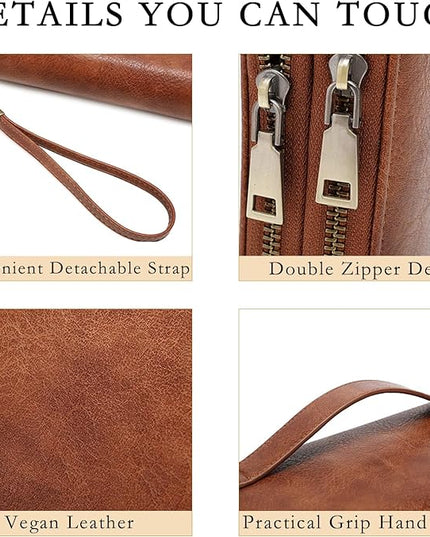 YAPAIOU Wallet For Women Large Capacity Wristlet Purse for Women RFID Blocking Multi Clutch Wallet Brown