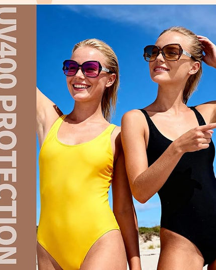 DragonflyDreams 4 Pcs Women Large Sunglasses, UV 400 Glasses Oversized Classic Trend Ladies Sunglasses Sparkling Large Frame