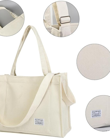 Valleycomfy Corduroy Tote Bag for Women Travel Crossbody Bag Purse Women Shoulder Bags Work Handbags Everyday Hobo Bag