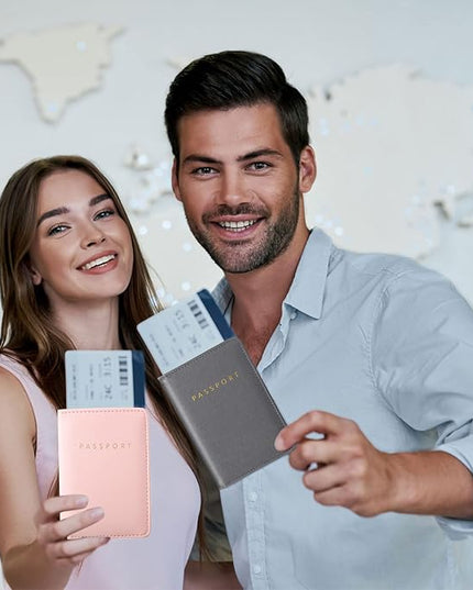 2 Pieces Passport Covers and 2 Pieces Luggage Tags, Passport Holder Travel Suitcase Tag (Pink, Gray)