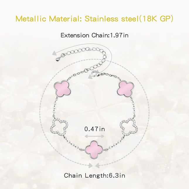 Clover Bracelet for Women 18k Gold Plated Silver Lucky Four Leaf Link Chain Bracelets Charm Trendy Jewelry Gifts for Women