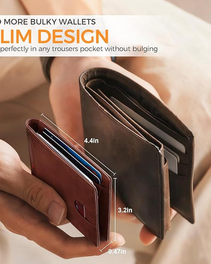 RUNBOX Slim Money Clip Wallets for Men RFID Blocking 11 Card Holder Minimalist Small Leather Bifold Men's Front Pocket Wallet Gift Box