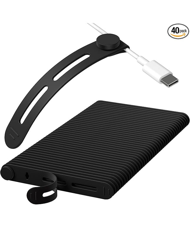 40Pcs Nearockle Reusable Cable Ties, Adjustable Silicone Cord Organizer Small Zip Ties for Charging Cords Earphone Computer Wire, Office Desk Cable Management Travel Accessories(Black)