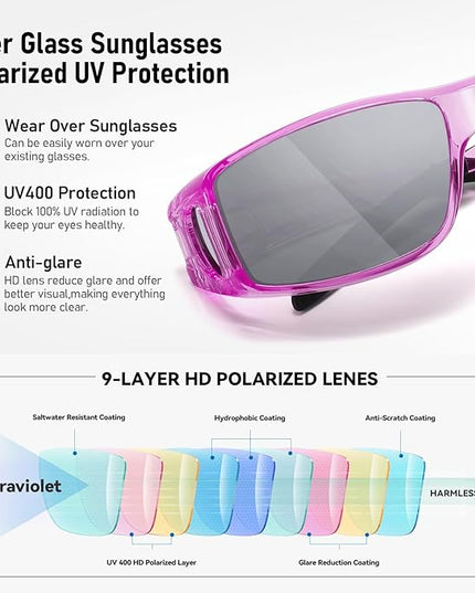 Wzerry Sunglasses Fit Over Glasses Polarized for Men Women, Wrap-Around Glasses UV400 Protection for Driving and Outdoor
