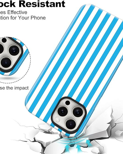 Magnetic for iPhone 17 Case Cute Stripes Phone Case, Shockproof Slim TPU and Hard PC Protective Phone Cover Compatible with MagSafe Designed for Women Girls, Deep Blue