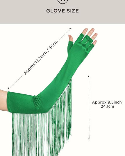 BABEYOND Vintage Long Opera Pageant Gloves - 1920s Fringe Fingerless Elbow Gloves for Costume Party Wedding