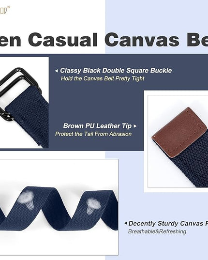 JASGOOD Men Canvas Fabric Belts Casual Web Cloth Belts with Black Double Ring Buckle 2 Pack