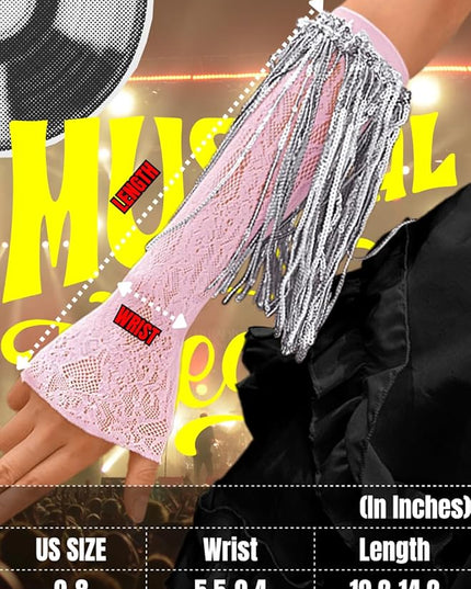 Sequin Fringe Gloves,Fingerless Lace Arm Sleeves For Women,Sparkly Rave Party Costume Fits US 0-8