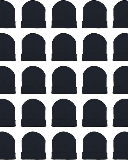 25 Pack Winter Beanie Hats, Unisex Thermal Toboggan Cold Weather Cuffed Caps Bulk Bundle