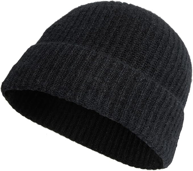 Villand 100% Cashmere Ribbed Cuffed Hat for Men, Ultra-Soft Men's Pure Cashmere Winter Ski Beanie