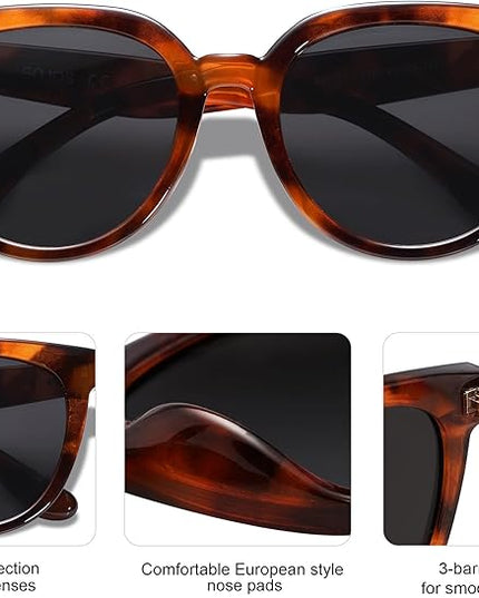 SOJOS Trendy Cat Eye Round Polarized Sunglasses for Women Fashion UV Protection Sunnies Sunglasses SJ2175