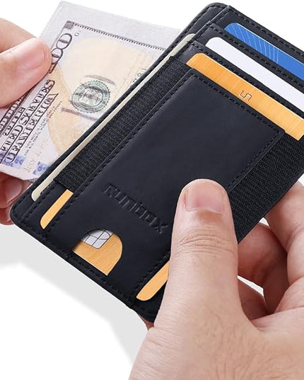 RUNBOX Slim Minimalist Wallet 8-12 Cards Front Pocket RFID Blocking Leather Small Thin Card Holder Wallets for Men and Women Gifts for Him
