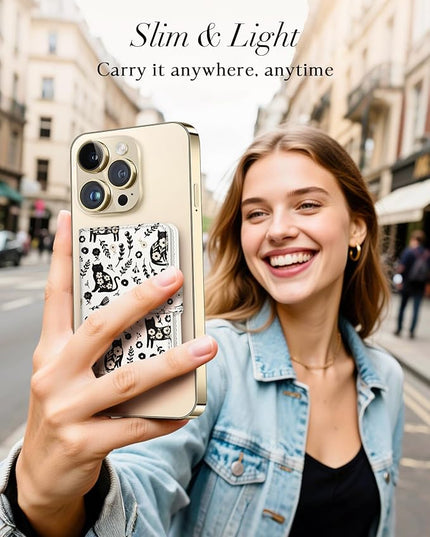 Shorogyt for Magnetic Phone Wallet Compatible with Magsafe Card Holder -Cute Luxury Slim Leather Mag Wallets for Women Fit 4 Cards,for iPhone 17/16/15/14/13/12 Series for Apple RFID Magnet, Floral Cat