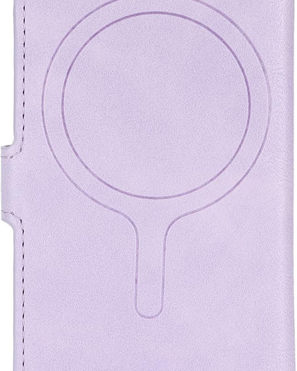 Ultra-Thin Magnetic Wallet Card Holder for iPhone and All MagSafe Protective Cases，Premium PU leather, powerful magnetic closure, stand function, 6 card slots (Purple)