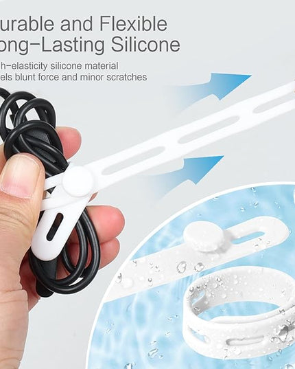 Donruby 24Pcs Silicone Cable Ties - Reusable & Washable with Locking Buckles, Adjustable Fastening Cable Management Straps, Multi-Purpose High Elasticity Cord Organizer (White)