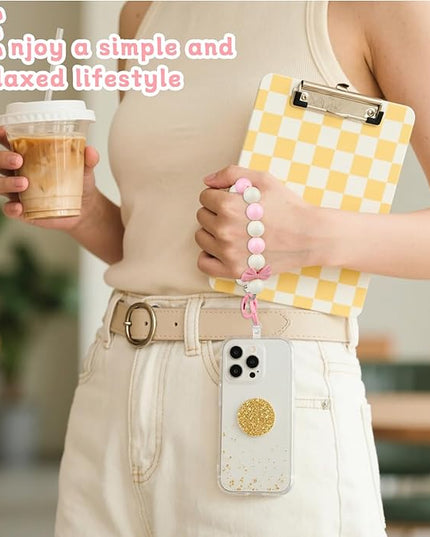 2 Pcs Phone Charm Wrist Strap with Tether Tab, Double Anti Lost Cute Beaded Wrist Lanyard, Detachable Transparent Phone Charms for Bag, Key Chains, Camera Decor