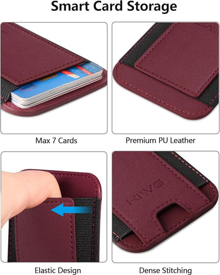 Card Holder for Phone Case, Leather Phone Wallet Stick On, Strongest Adhesive Phones Wallet for iPhone/Android, Minimalist Slim RFID, Fit 7 Cards, Red, 1 Pack