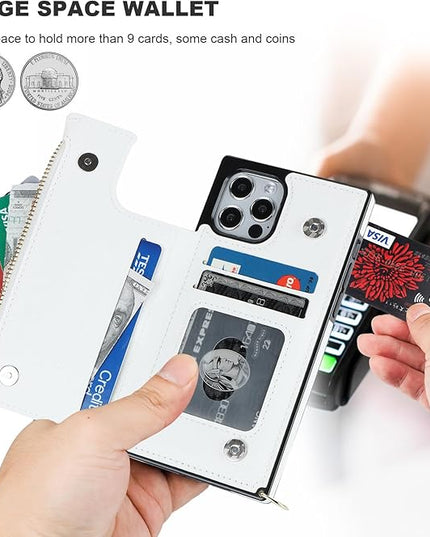 Bocasal Crossbody Wallet Case for iPhone 12/12 Pro with Card Holder,Zipper Card Slot Protector Shockproof Purse Cover with Removable Cross Body Strap 6.1 Inch (White)