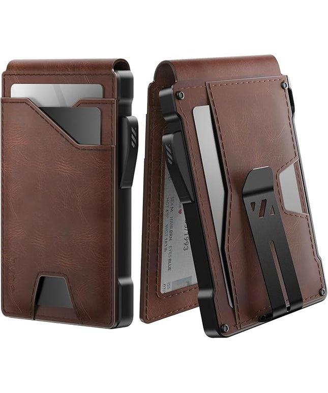 typecase Tactical Wallet for Men Card Holder: Pop Up Card Case, Genuine Leather, Smart, RFID Blocking, Slim, Minimalist, Thin, Front Pocket - 9-13 Card Capacitiy, ID Window, Money Clip (Brown)