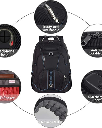 Laptop Backpack, Blue, 55L Capacity, TSA Approved, Multipurpose, Convenient USB Port, Comfortable Back Design, Durable Polyester Fabric
