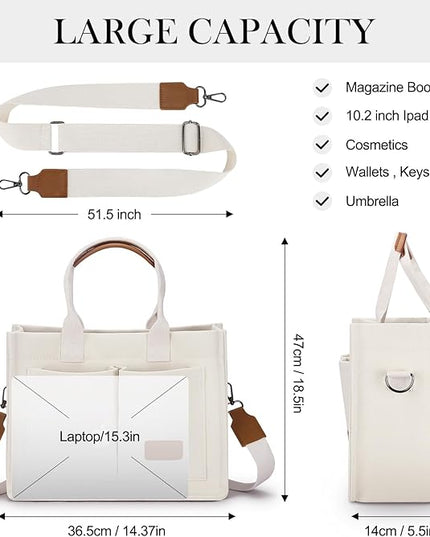 Mossio Large Canvas Tote Bag for Women with Pockets - Laptop Crossbody Work Tote Bag Everyday Bag Shoulder Purse Handbag