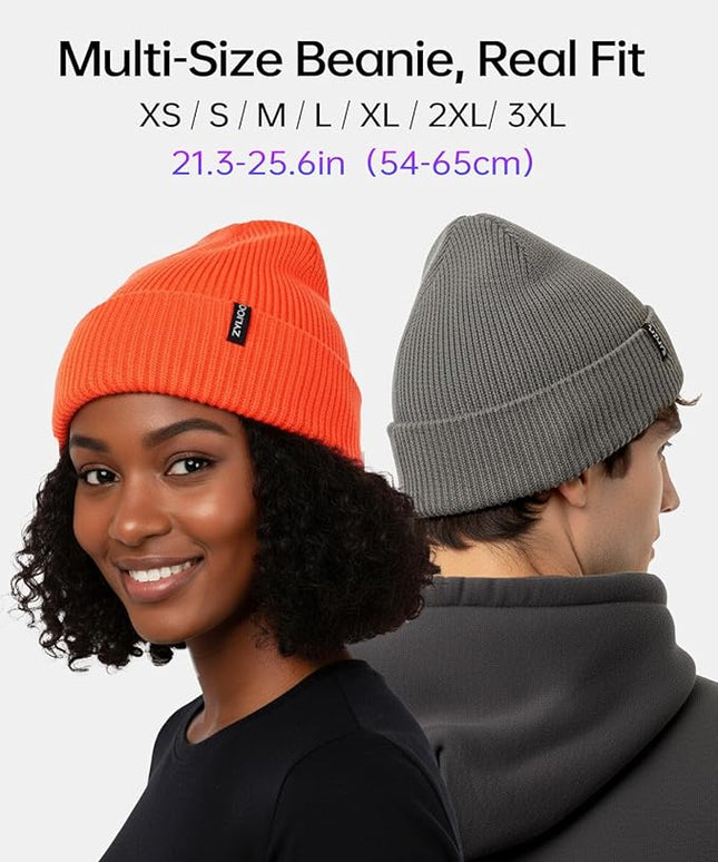 Zylioo Oversize Beanie Hats, XXL Big Size Ribbed Knit Cuffed Winter Hat for Cold Weather, Warm Skull Watch Cap