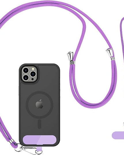 CACOE Phone Lanyard 2 Pcs-1 Pcs Adjustable Neck Strap, 1 Pcs Wrist Strap, 2 Pcs Pads, Universal Crossbody Multifuctional Cell Phone Lanyards Compatible with Most Smartphones(Dark Purple)