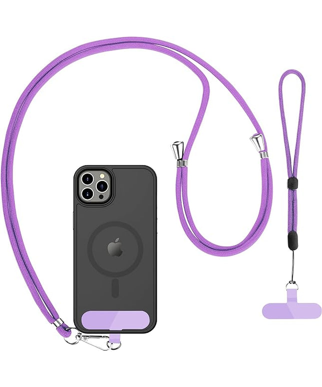 CACOE Phone Lanyard 2 Pcs-1 Pcs Adjustable Neck Strap, 1 Pcs Wrist Strap, 2 Pcs Pads, Universal Crossbody Multifuctional Cell Phone Lanyards Compatible with Most Smartphones(Dark Purple)