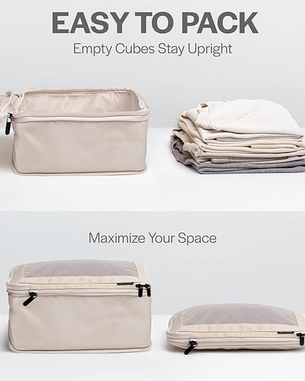 Aerotrunk Compression Packing Cubes for Travel - Luggage Organizer Bags - Double Zipper Packing Cubes for Suitcases (2-Pack, Beige)