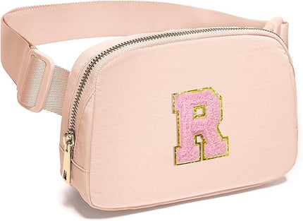 Gitus 6 7 8 9 10 Year Old Girl Gifts Belt Bag Fanny Pack Crossbody Bags with Initial Letter Patch Things for Teen Girls Easter Gifts for Girls Travel Essentials（Coral Pink-R）