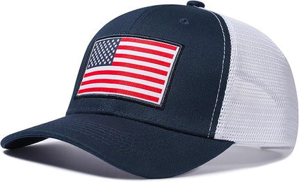 AURR American Flag Trucker Hat, Patriotic Baseball Cap for Men & Women, Breathable Mesh Adjustable Snapback, USA Flag Patch