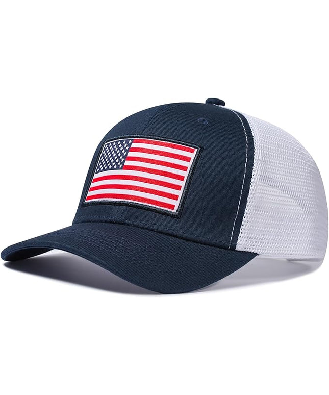 AURR American Flag Trucker Hat, Patriotic Baseball Cap for Men & Women, Breathable Mesh Adjustable Snapback, USA Flag Patch