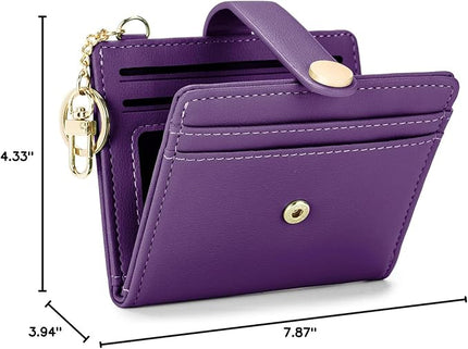 POIUGOYA Slim Wallet for Women,RFID Blocking Bifold Credit Card Holder with Zipper Coin Pocket,ID Window,Keychain